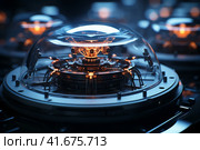 Nanorobots building a quantum-processor, ,    Generative AI. Стоковое AI-изображение, AI-художник Анна Кривицкая / Фотобанк Лори