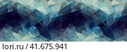 Beautiful abstract panoramic background. Mosaic ornament made of polygons in shades of blue. Wide texture background with seamless pattern. Great for design and header. Generative AI. Стоковое AI-изображение, AI-художник Андрей Степанов / Фотобанк Лори