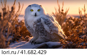 Полярная сова (Snowy owl, Bubo scandiacus, Nyctea scandiaca). Generative AI. Стоковое AI-изображение, AI-художник Щеголева Ольга / Фотобанк Лори