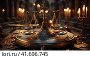 The scales of justice, futuristic rendition,    Generative AI. Стоковое AI-изображение, AI-художник Анна Кривицкая / Фотобанк Лори