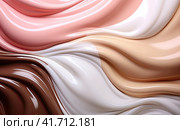 Beige and white face cream poured on the surface in an abstract pattern. Shooting from above. Generated by AI. Стоковое AI-изображение, AI-художник Ярославский Максим / Фотобанк Лори