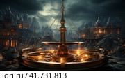 The scales of justice, futuristic rendition,    Generative AI. Стоковое AI-изображение, AI-художник Анна Кривицкая / Фотобанк Лори