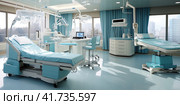 A modern medical bed and a special device in a modern intensive care unit. Generated by AI. Стоковое AI-изображение, AI-художник Ярославский Максим / Фотобанк Лори