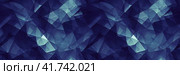 Beautiful abstract panoramic background. Mosaic ornament made of polygons in shades of blue. Wide texture background with seamless pattern. Great for design and header. Generative AI. Стоковое AI-изображение, AI-художник Андрей Степанов / Фотобанк Лори