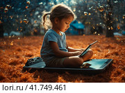 Девочка на телефоне. Стоковое AI-изображение, AI-художник Алексей Шишко / Фотобанк Лори