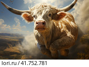 Flying cow with wings,  Generative AI. Стоковое AI-изображение, AI-художник Анна Кривицкая / Фотобанк Лори