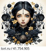 All dark black Wednesday Addams 2022 clipart , black watercolor painting, black color, christmas tree and presents  Generative AI. Стоковое AI-изображение, AI-художник Анна Кривицкая / Фотобанк Лори