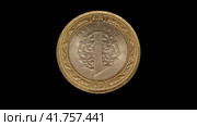 Монета Турции 1 лира 2015 на черном фоне. Reverse of Turkey coin 1 lira 2015, isolated in black background. 4k video. Стоковая анимация, аниматор Александр Кузнецов / Фотобанк Лори