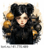 All dark black Wednesday Addams 2022 clipart , black watercolor painting, black color, christmas tree and presents  Generative AI. Стоковое AI-изображение, AI-художник Анна Кривицкая / Фотобанк Лори