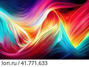 A beautiful abstract background with winding curves and bright colors. An energetic and modern design with vibrant red, blue, and yellow tones. Perfect for creative wallpaper. Стоковое AI-изображение, AI-художник Андрей Степанов / Фотобанк Лори