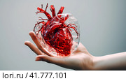 Стеклянное сердце на ладони. Generative AI. Стоковое AI-изображение, AI-художник Щеголева Ольга / Фотобанк Лори