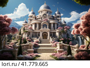 Castle of Magnificence: Classicism with porticoes and columns, the epitome of elegance and style. Стоковое AI-изображение, AI-художник Юрий Поздников / Фотобанк Лори