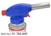 Ручная газовая горелка - насадка на газовый баллон на белом фоне. Manual gas burner on white. Стоковое фото, фотограф Татьяна Д / Фотобанк Лори