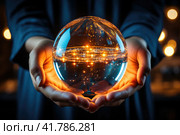 Hands holding a magic ball. Стоковое AI-изображение, AI-художник Юрий Поздников / Фотобанк Лори