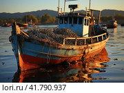 In Search of Fish: Fishing Boat on the High Seas. Стоковое AI-изображение, AI-художник Юрий Поздников / Фотобанк Лори