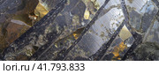 Striated Pyrite Texture with Golden Luster - Copy Space, Panorama, AI Generated. Стоковое AI-изображение, AI-художник Igor Tichonow / Фотобанк Лори