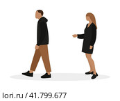 Мужчина, уходящий от персонажа женского пола на белом фоне. Стоковая иллюстрация, иллюстратор Карпенко Алексей / Фотобанк Лори