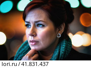 Tonsillitis and angina concept. Sick woman with closed eyes touching her sore throat. Unhealthy female with painful feelings in neck feels discomfort, hard to swallow, irritation or loss of voice. AI. Стоковое AI-изображение, AI-художник Sergey Grishin / Фотобанк Лори