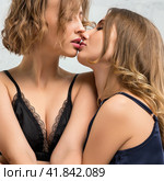 Two sexy girls kissing profile shot. Стоковое фото, фотограф Гурьянов Андрей / Фотобанк Лори