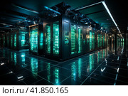 Working data center interior  Generative AI. Стоковое AI-изображение, AI-художник Анна Кривицкая / Фотобанк Лори