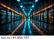 Working data center interior  Generative AI. Стоковое AI-изображение, AI-художник Анна Кривицкая / Фотобанк Лори
