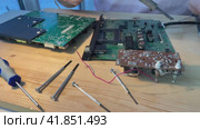Close up Soldering a micro chip processor with iron tool on a green circuit boad. Electroncs service technology and macro computer concept background. Стоковое видео, видеограф Ирина Старикова / Фотобанк Лори