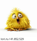 Funny yellow bird on a white background. Стоковое AI-изображение, AI-художник Анна Кривицкая / Фотобанк Лори
