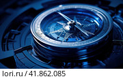 A close up of a compass on top of some metal, AI. Стоковое AI-изображение, AI-художник Сергей Старуш / Фотобанк Лори
