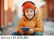 Children with gadgets, Alpha generation, Digital Aborigines - people born after the digital revolution and accustomed to gadgets from an early age. Стоковое AI-изображение, AI-художник Ирина Ручушкина / Фотобанк Лори