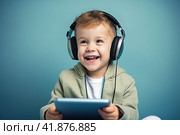 Children with gadgets, Alpha generation, Digital Aborigines - people born after the digital revolution and accustomed to gadgets from an early age. Стоковое AI-изображение, AI-художник Ирина Ручушкина / Фотобанк Лори