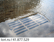 Ливневая канализация не справляется с отводом воды с дороги. Стоковое фото, фотограф Вячеслав Палес / Фотобанк Лори