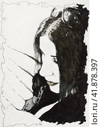 Portrait of a girl tilted her head. Стоковая иллюстрация, иллюстратор Леонид Еремейчук / Фотобанк Лори