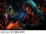Teenager playing computer game gambling addiction, addiction  Generative AI. Стоковое AI-изображение, AI-художник Анна Кривицкая / Фотобанк Лори