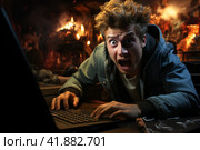 Teenager playing computer game gambling addiction, addiction  Generative AI. Стоковое AI-изображение, AI-художник Анна Кривицкая / Фотобанк Лори