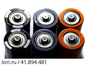Salt and alkaline batteries, source of energy for portable technology. AAA and AA batteries. Стоковое фото, фотограф Леонид Еремейчук / Фотобанк Лори