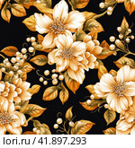 Painted flowers on a black background. Стоковое AI-изображение, AI-художник Кирилл Черезов / Фотобанк Лори