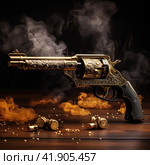 Dueling pistol and smoke,Generative AI. Стоковое AI-изображение, AI-художник Анна Кривицкая / Фотобанк Лори
