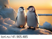 Two little penguins,Generative AI. Стоковое AI-изображение, AI-художник Анна Кривицкая / Фотобанк Лори