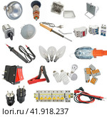 Various electrical components on a white background. Различные электротехнические компоненты на белом фоне. Стоковое фото, фотограф Татьяна Д / Фотобанк Лори