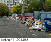 Неубраная мусорная площадка в городе (2018 год). Редакционное фото, фотограф Антон Гаев / Фотобанк Лори