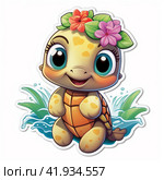 Turtle on a white background, cartoon styleGenerative AI. Стоковое AI-изображение, AI-художник Анна Кривицкая / Фотобанк Лори