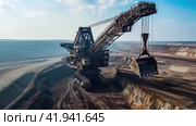Large dragline excavator in quarry. Стоковое AI-изображение, AI-художник Кирилл Черезов / Фотобанк Лори