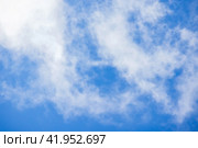 Blue sky with white altocumulus clouds, natural background photo. Стоковое фото, фотограф EugeneSergeev / Фотобанк Лори