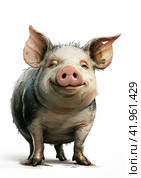 Pig in cartoon style on a white background,Generative AI. Стоковое AI-изображение, AI-художник Анна Кривицкая / Фотобанк Лори