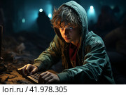 Teenager playing computer game gambling addiction, addiction  Generative AI. Стоковое AI-изображение, AI-художник Анна Кривицкая / Фотобанк Лори