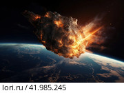 A broken meteorite flies to earth. Стоковое AI-изображение, AI-художник Irina Kuchugurina/Gaudy / Фотобанк Лори