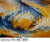 Abstract hand drawn brush strokes drawing blue yellow. An AI-generated drawing resembling a wave, drop, or fire element fighting water. Blue, yellow, white, gray multidirectional strokes. Стоковое AI-изображение, AI-художник Юлия Петровская / Фотобанк Лори