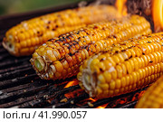 Fresh and delicious grilled corn, Image for menu, cafe, restaurant. Стоковое AI-изображение, AI-художник Ирина Ручушкина / Фотобанк Лори