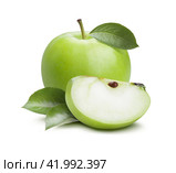 Green apple quarter piece composition isolated on white background. Стоковое фото, фотограф Катерина Ковалева / Фотобанк Лори
