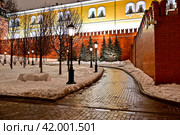 Город Москва. Кремлевская стена ночью (2023 год). Редакционное фото, фотограф Александр Тараканов / Фотобанк Лори